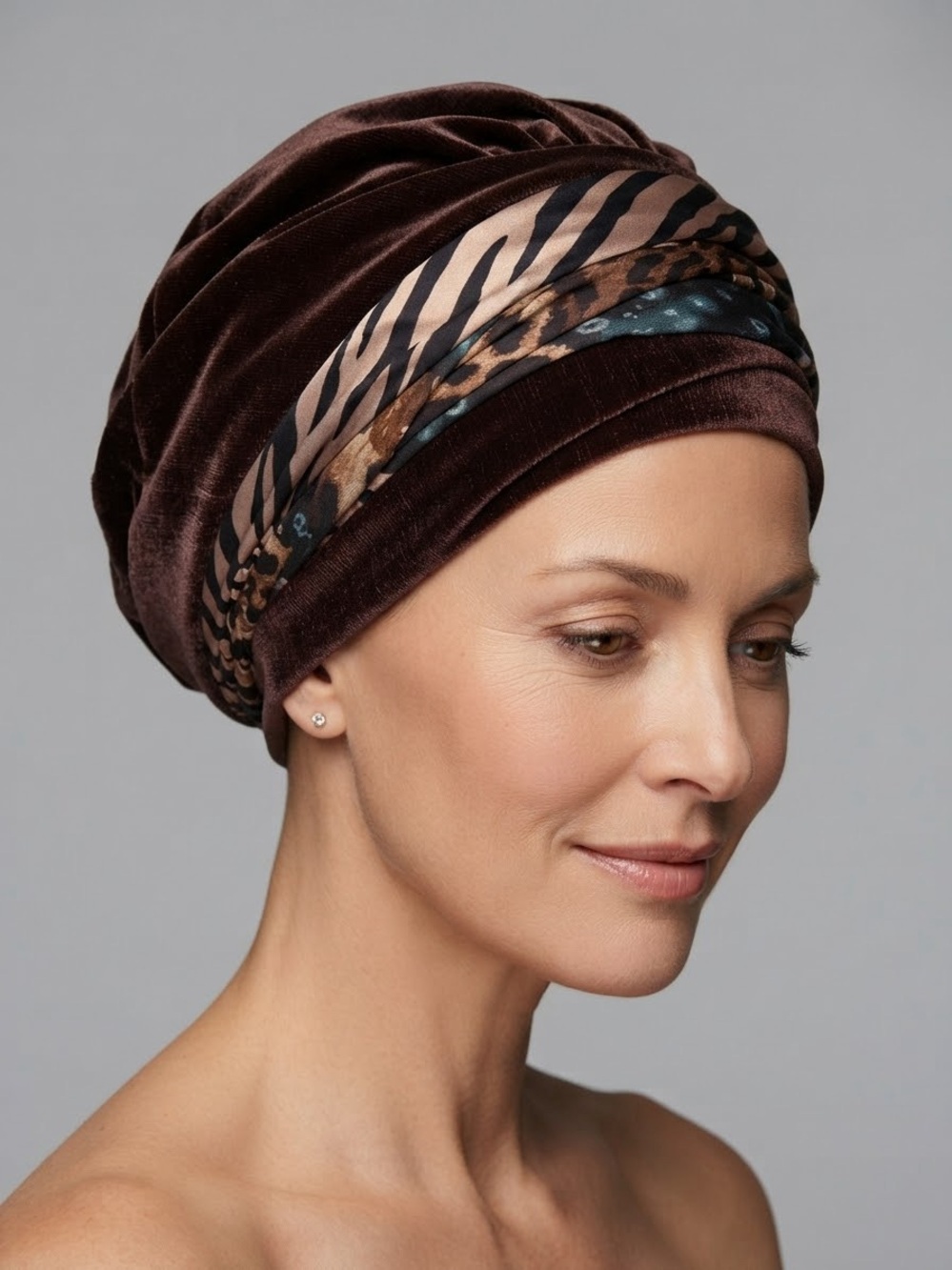 Boho Spirit Scarlett Turban Set Velvet Shiny Brown Animal Mix NWT